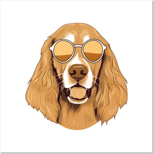 Golden Summer dog in sunglasses, golden retriever Posters and Art